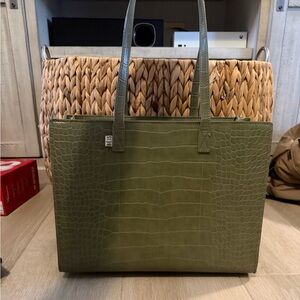 BEIS “The Work Tote” Olive Green Croc-Embossed